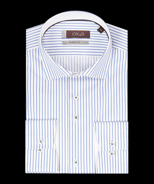 Wit overhemd met blauwe strepen (Extra lange mouwen)